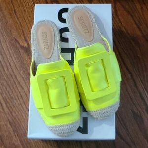 Schutz neon yellow Napa Tenis Neon belt mules
